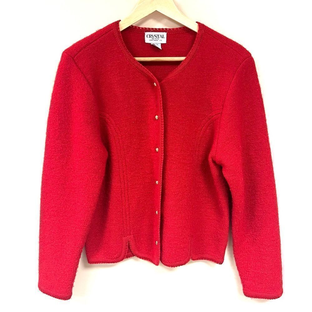 Crystal vintage red boiled wool jacket.  Size S/P